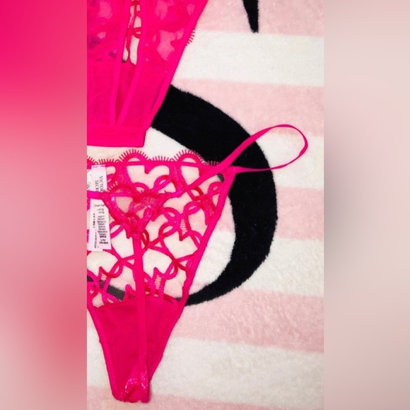 VS Nylon G-string Thong Hearts Love Lurex Upper Mesh Very Sexy Collection Pink L - Picture 3 of 3